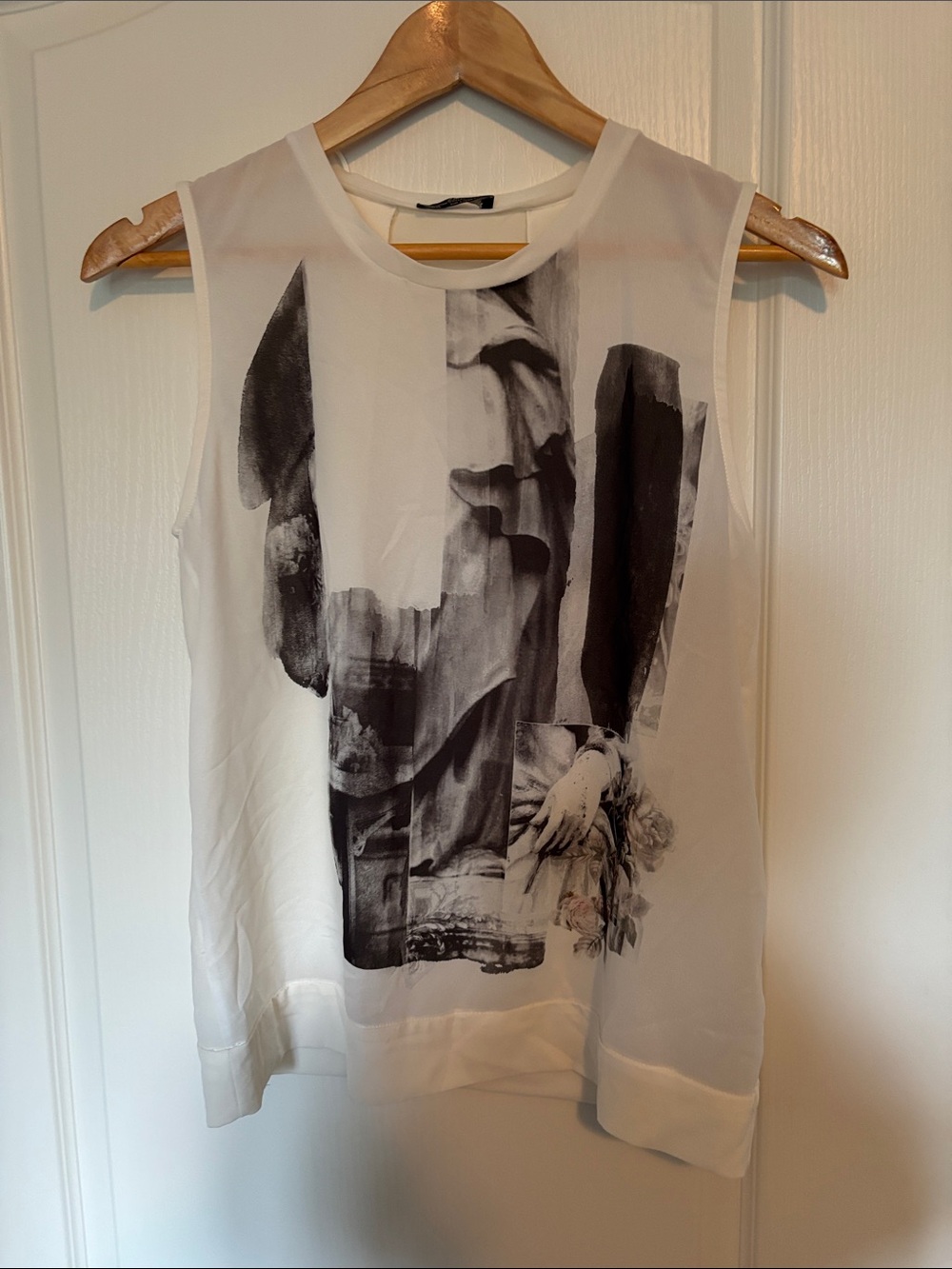 Zara White Tank with Black Monochrome Graphic Collage